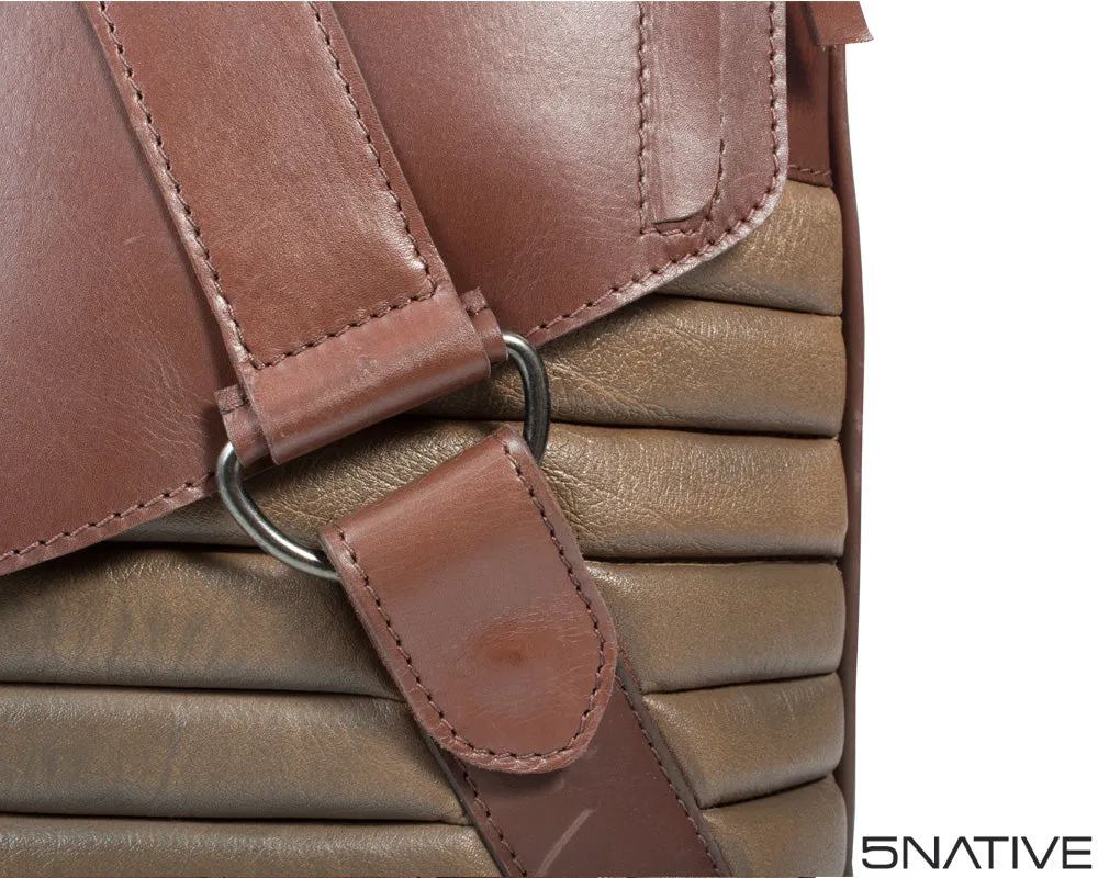 5NATIVE BROWN AND OLIVE NORTH SOUTH LEATHER MESSENGER BAG
